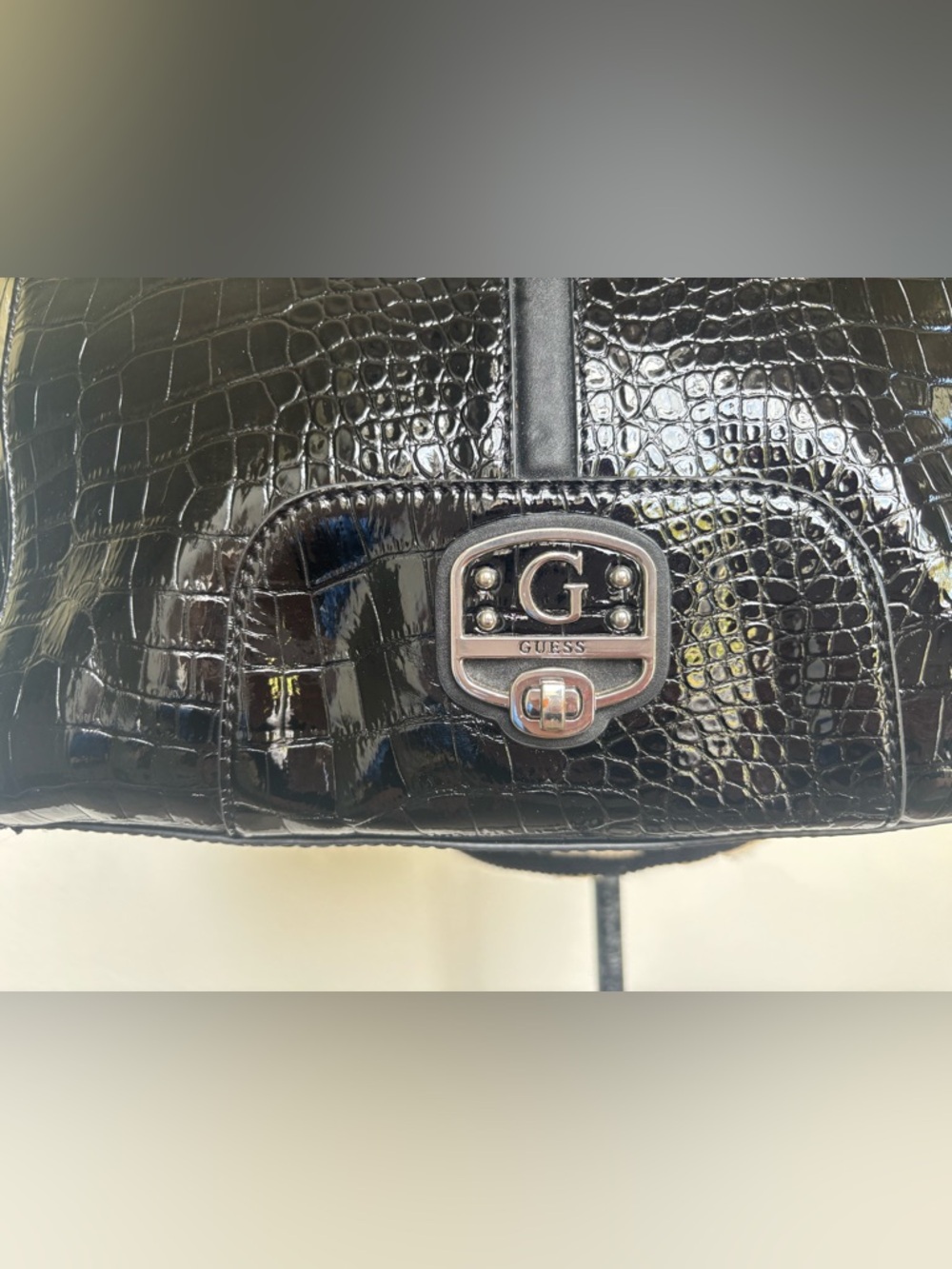 Guess Black Croc-Embossed Patent Tote - Picture 3 of 13